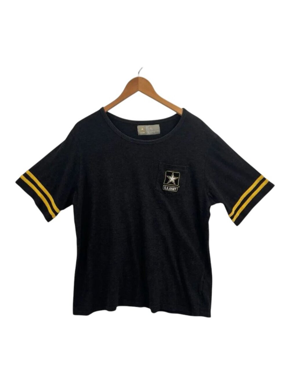 US Army Pocket Tee Womens 1X Black Military Patches Stripes Spellout On Back